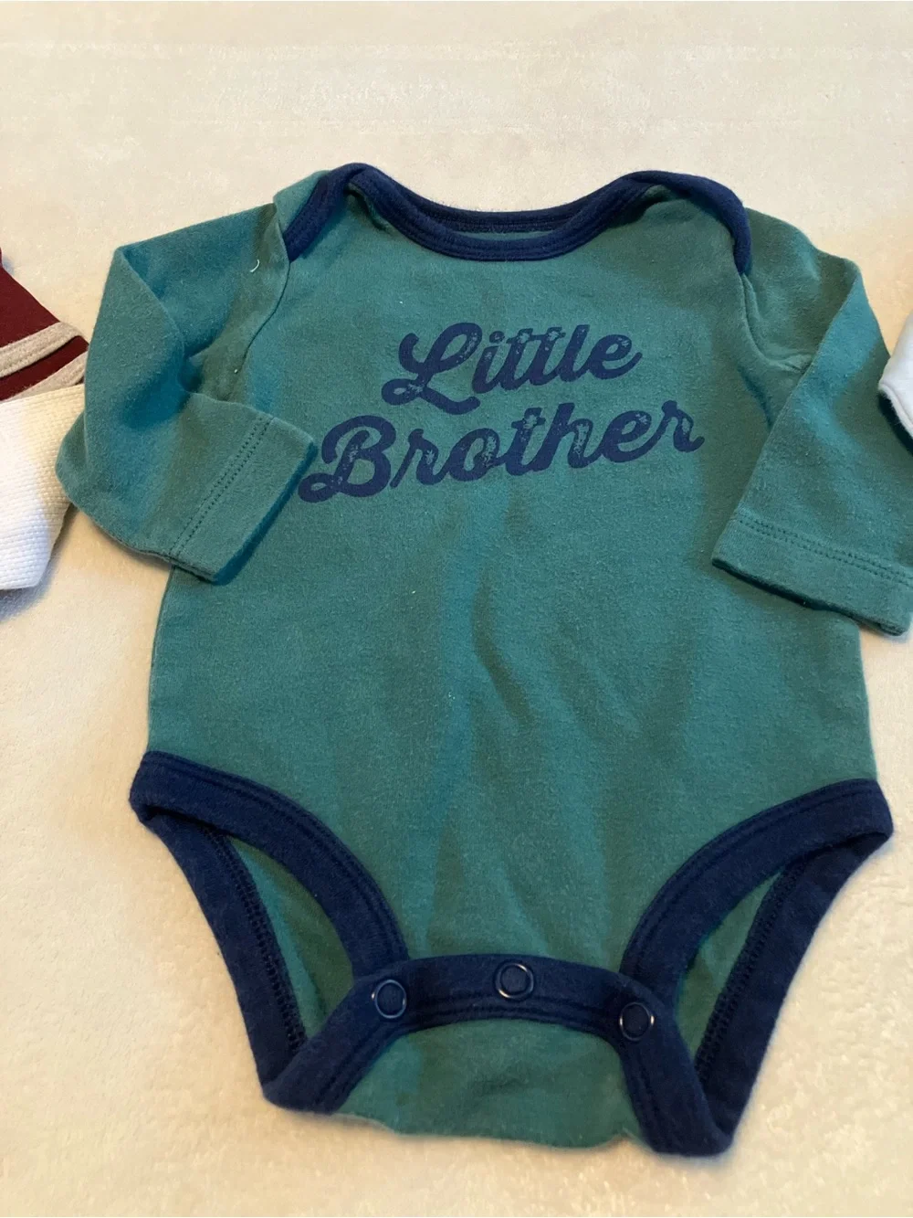 Baby Little Brother Long-Sleeve One-Piece Bodysuit - Green, Blue, Maroon